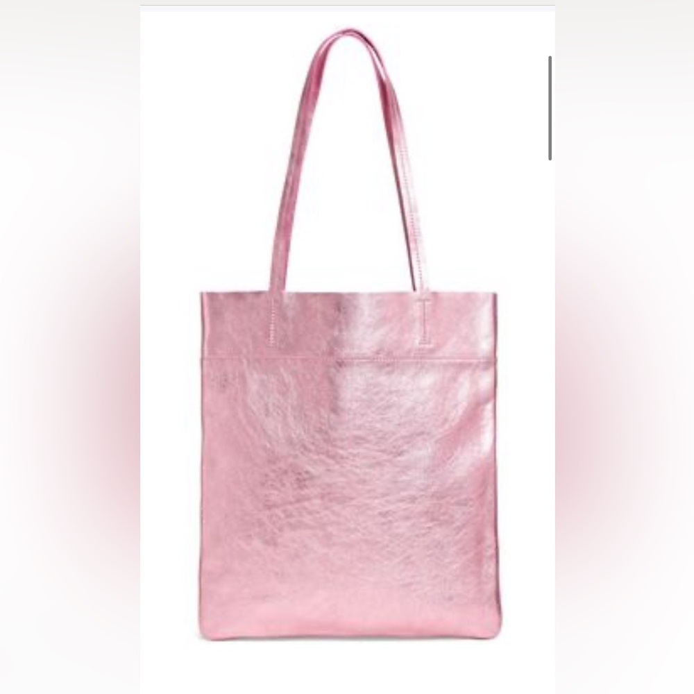 NWOT  Madewell The Magazine Metallic Leather Tote Bag in Woodrose Metallic
